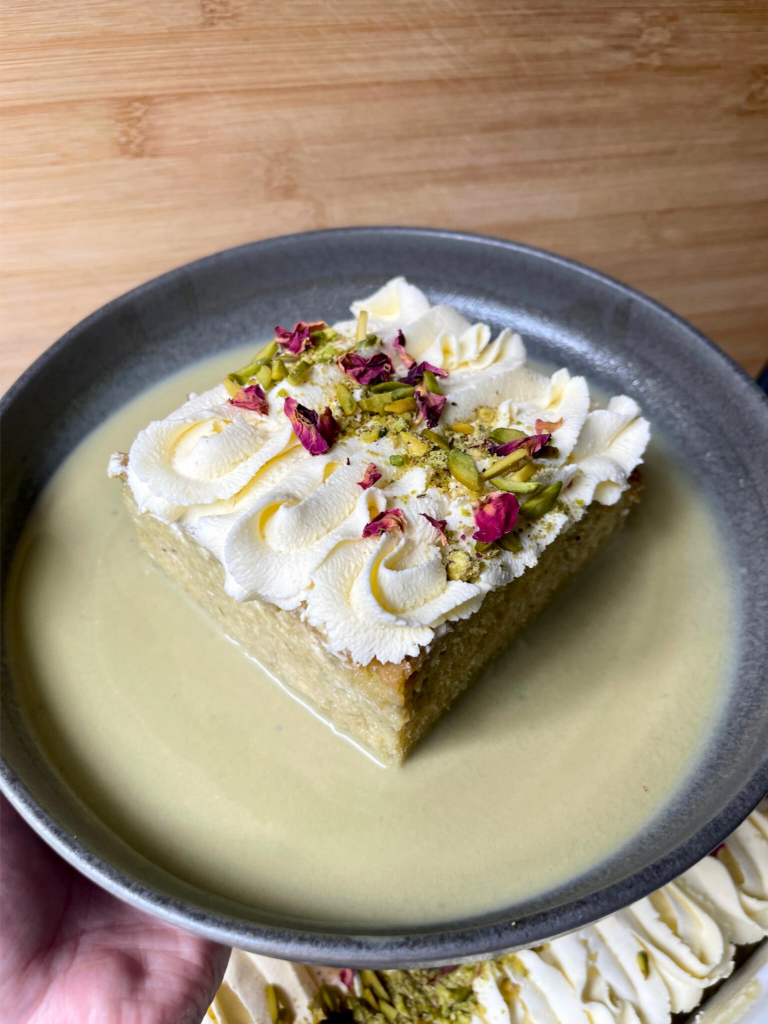 pistachio milk cake served 