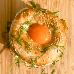 veggie breakfast bagel birds eye view